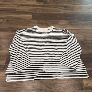 Madewell Shirt Womens XS White Black Striped Oversized Crew Neck Casual Top